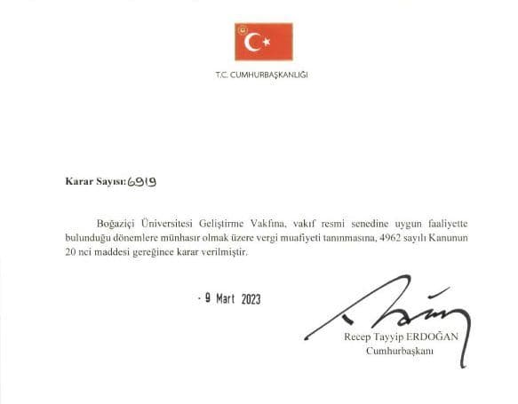 Cumhurbaşkanı 6919 sayılı Vergi Muafiyeti Kararı (9 Mart 2023)
